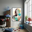 Ver imagem 2 de Quadro Decorativo Buda Aquarela Turquesa - 70x50cm:moldura Branca