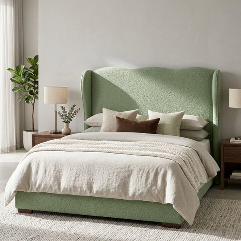 Cabeceira Cama Box Casal 140cm Aurora Orgânica Estofada Boucle com Sapatas Plásticas Linha Premium D