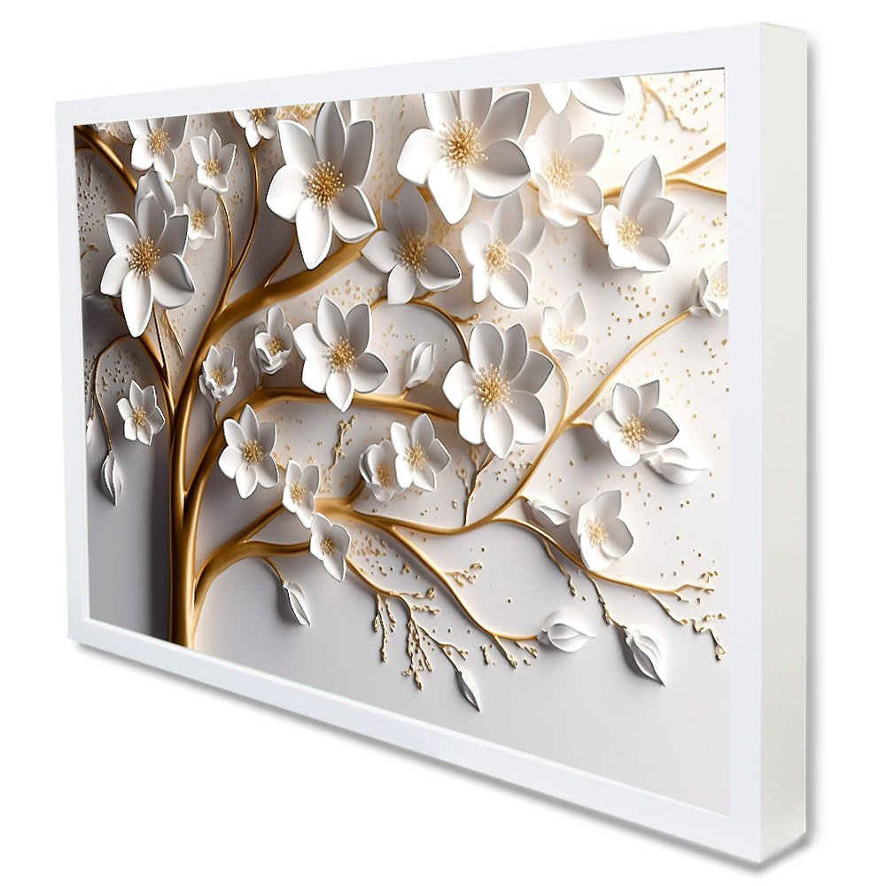 Quadro Decorativo Floral Luxo Cerejeira Branca em Moldura Caixa Tacolado Moldura Trad 1cm Madeira Es - 2