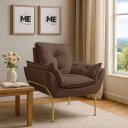Ver imagem 1 de Poltrona Decorativa Opala Amamentação para Sala Base de Ferro Dourada Suede Me-ecommerce:marrom