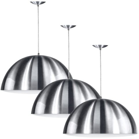 Kit 3 Lustres Pendente Meia Lua 40cm Alumínio New Escovado