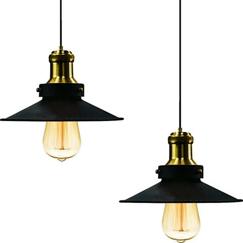 Kit 2 Pendentes Nordic Industrial 22 Cm Preto com Dourado