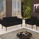 Ver imagem 2 de Conjunto Poltrona e Namoradeira Decorativas Karen Pés Fixo em Madeira Castanho Linho Preto G19 - Gra