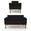 Ver imagem 1 de Conjunto Poltrona e Namoradeira Decorativas Karen Pés Fixo em Madeira Castanho Linho Preto G19 - Gra
