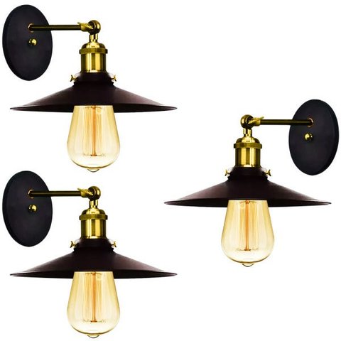 Kit 3 Arandelas Industrial Nordic Loft Preto com Dourado