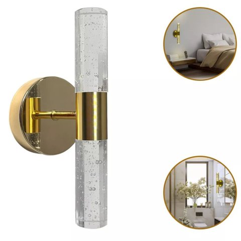 Arandela Tubo de Cristal Dourado Polido 20cm 10w 3200k Bivolt Uso Interno