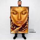 Ver imagem 2 de Quadro Decorativo Caixa Mulher a Face Dourada Tacolado Moldura Caixa 3cm Branca com Vidro 80 X 120cm