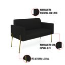 Ver imagem 3 de Sofá Namoradeira 2 Lugares Pé de Ferro Dourado Marisa Linho Preto D03 - D'Rossi