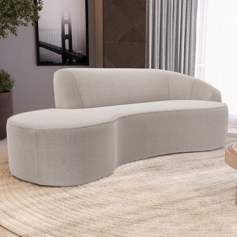 Sofá 4 Lugares Curvo Sala de Estar Living Firenze Direito D02 Bouclê Creme 280 cm B-54 - Lyam