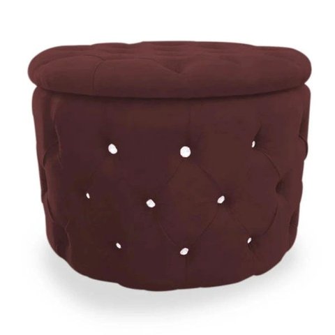 Puff Decorativo Baú Capitone com Strass Suede Vinho