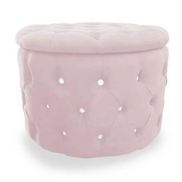 Puff Decorativo Sala Recepção Escritório Baú Capitone com Strass Suede Rosa - 1