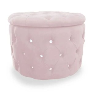 Puff Decorativo Sala Recepção Escritório Baú Capitone com Strass Suede Rosa