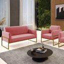 Ver imagem 6 de Sofá Namoradeira com Poltrona Base Industrial Alta Dourado Marisa Suede D03 - D\'rossi Cor Rose