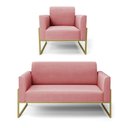 Ver imagem 1 de Sofá Namoradeira com Poltrona Base Industrial Alta Dourado Marisa Suede D03 - D\'rossi Cor Rose