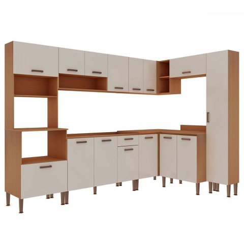 Cozinha Completa 15 Portas 1 Gaveta 100% Mdf Cm0070 Freijó/off White - Genialflex