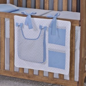 Porta Treco e Fralda Organizador Quarto de Bebê Menino Menina 1 Peça com Laço:chevron Azul Bebê