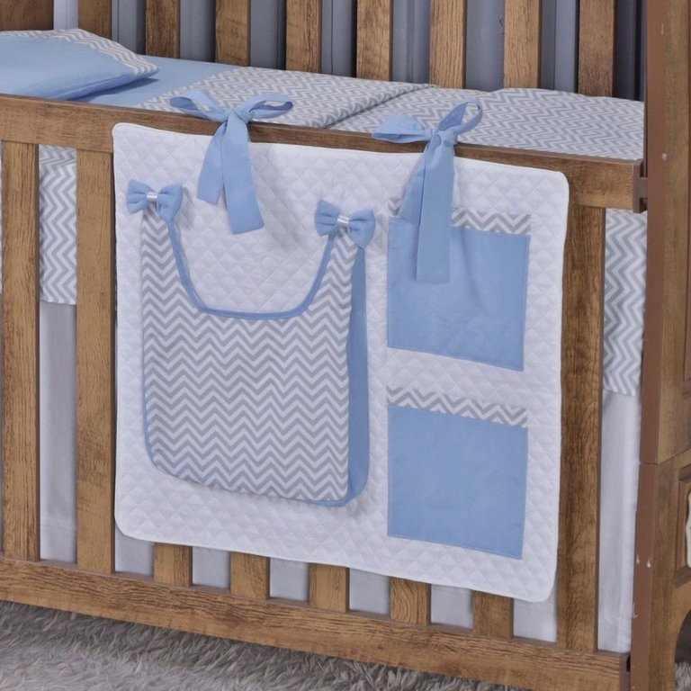 Porta Treco e Fralda Organizador Quarto de Bebê Menino Menina 1 Peça com Laço:chevron Azul Bebê