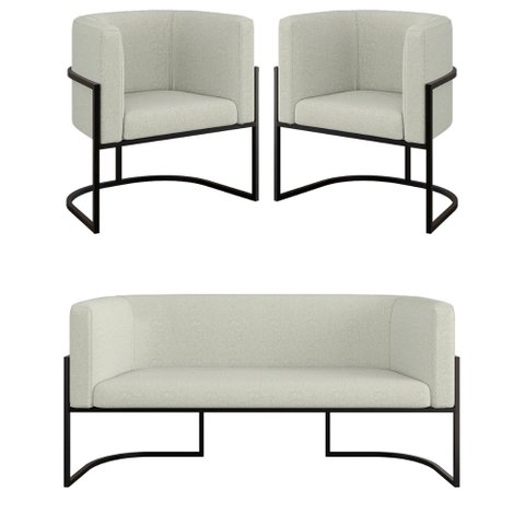 Kit Sofá 2 Lugares + 2 Poltronas Bouclê para Recepção Preto Cor:bege