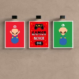 Kit 3 Quadros para Quarto Gamer Game Never die 33x24cm:madeira Branca - 2