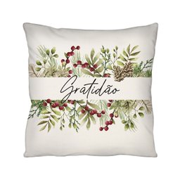 Capa de Almofada Decorativa Azevinho Gratidão 100% Algodão para Sofá - 43x43cm - 1