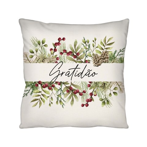 Capa de Almofada Decorativa Azevinho Gratidão 100% Algodão para Sofá - 43x43cm