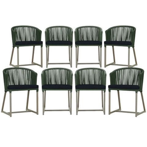 8 Cadeiras de Jantar Área Noronha em Alumínio com Pintura Fendi Corda Náutica Estofado 12 Trama Orig