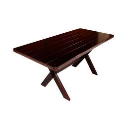 Conjunto Mesa 1,6m e 2 Bancos Sem Encosto Madeira Maciça Eucalipto Escuro - 4