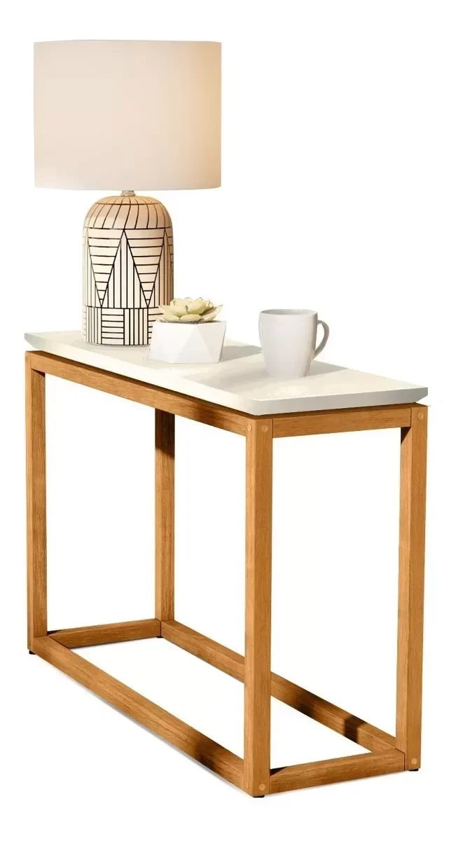 Mesa De Apoio Supreme Retangular Base Madeira Maciça:Off-White - 2