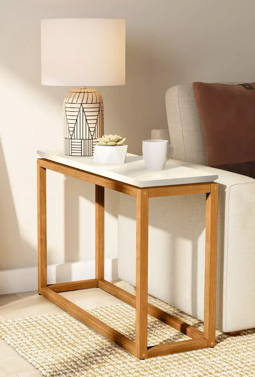 Mesa De Apoio Supreme Retangular Base Madeira Maciça:Off-White
