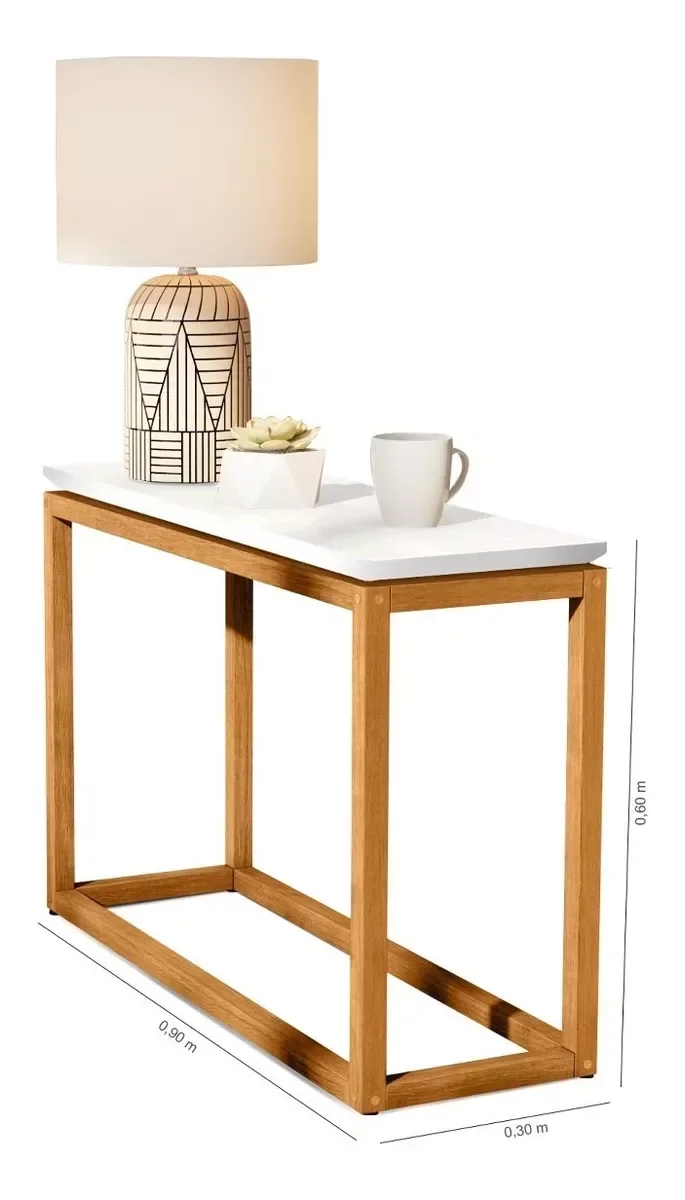 Mesa De Apoio Supreme Retangular Base Madeira Maciça:Off-White - 3