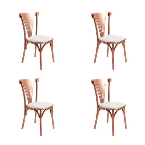 Kit 4 Cadeiras de Jantar Paris Luxo Estrutura Aço Cobre Design Moderno para Cozinha - Cobre/Branca