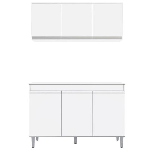 Aéreo 3 Portas Lena + Gabinete Balcão Daiane 3 Portas para Cozinha Branco - Bela Móveis