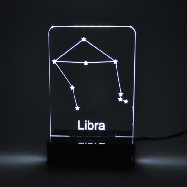 Abajur e Luminária Signo Libra de Acrílico com Led Branco