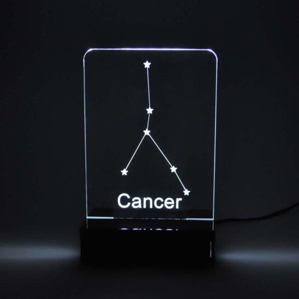 Abajur e Luminária Signo Câncer de Acrílico com LED Branco - 1
