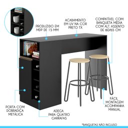 Bancada Ilha de Cozinha Americana 136 X 92 Cm com Adega Mdp Preto 0535 Menu - 2