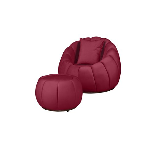 Kit Poltrona + Puff Concha + Almofada Veludo Vermelho