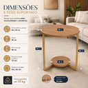 Ver imagem 2 de Mesa Lateral Siena Decorativa 49cm Redonda MDF e Pés em Aço Metalon Amadeirado/Dourado Lh Móveis