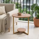 Ver imagem 1 de Mesa Lateral Siena Decorativa 49cm Redonda MDF e Pés em Aço Metalon Amadeirado/Dourado Lh Móveis