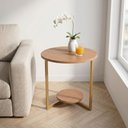 Ver mais imagens de Mesa Lateral Siena Decorativa 49cm Redonda MDF e Pés em Aço Metalon Amadeirado/Dourado Lh Móveis