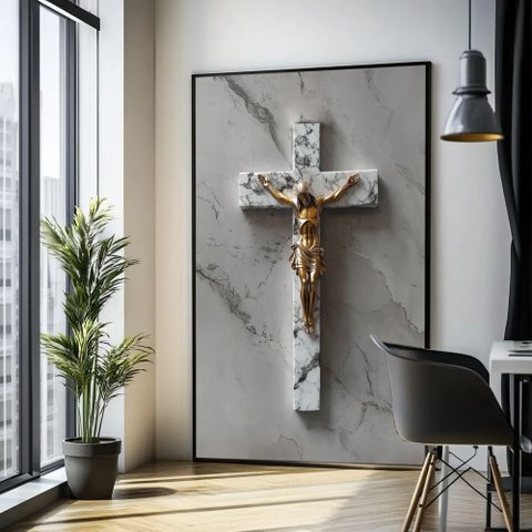 Quadro Crucifixo Jesus: Moldura Preta/ 60x90