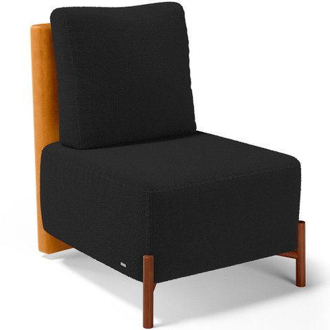Poltrona Decorativa Sala Estar Living Pés Madeira Hungria L02 Couríssimo Whisky Bouclê Preto - Lyam 