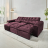 Sofá Retrátil e Reclinável 2,75m em Tecido Veludo C/ Pillow Nos Braços - Montagem Inclusa:vinho - 1