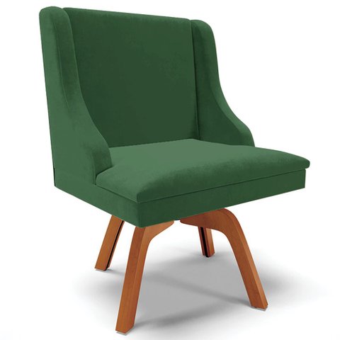 Poltrona Decorativa Base Giratória de Madeira Firenze Veludo Verde/Natural - Gran Belo