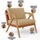 Ver imagem 4 de Kit 04 Poltronas Decorativas Sala Estar Pietra L02 Couríssimo Camel Linho Bege Escuro - Lyam Decor