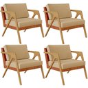 Ver imagem 1 de Kit 04 Poltronas Decorativas Sala Estar Pietra L02 Couríssimo Camel Linho Bege Escuro - Lyam Decor