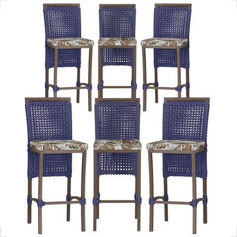 6 Banqueta em Alumínio Roma Marrom Corda Náutica Tecido 6