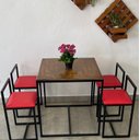 Ver imagem 3 de Conjunto Mesa 4 Cadeiras Pequena Estofado Vermelho Industrial Wood Box