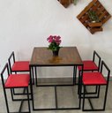 Ver imagem 3 de Conjunto Mesa 4 Cadeiras Pequena Estofado Vermelho Industrial Wood Box
