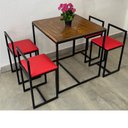 Ver imagem 1 de Conjunto Mesa 4 Cadeiras Pequena Estofado Vermelho Industrial Wood Box