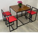 Ver imagem 1 de Conjunto Mesa 4 Cadeiras Pequena Estofado Vermelho Industrial Wood Box
